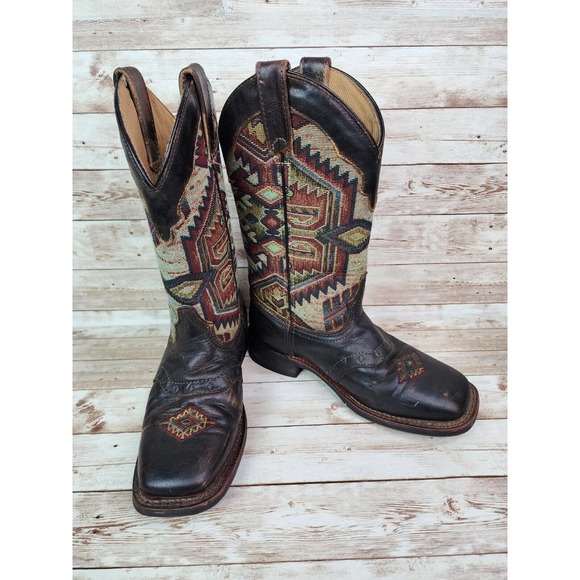 Laredo 5647 Womens Size 6.5 M Scout Square Toe Boots Mid Calf Brown Aztec - Picture 1 of 11
